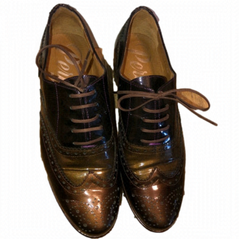 Pertini spain bronze patent leather platform oxford shoes EU 38 / US 7.5